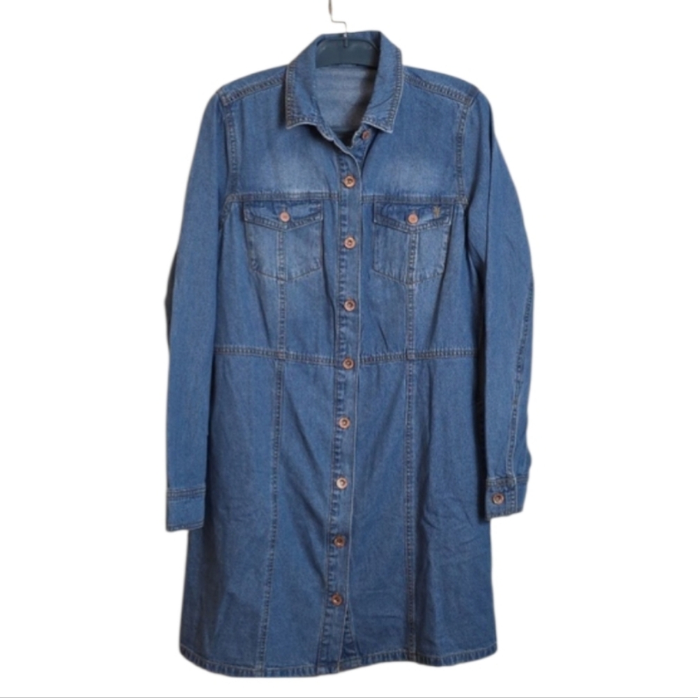 Frye Denim Shirt Dress Medium Button Front Long Sleeve Jean Dress - Picture 3 of 14